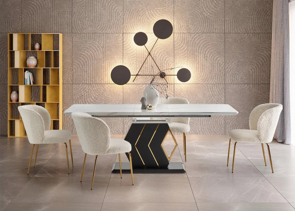 Set di tavolo da pranzo Vincenzo + 4 sedie K474 color crema/oro