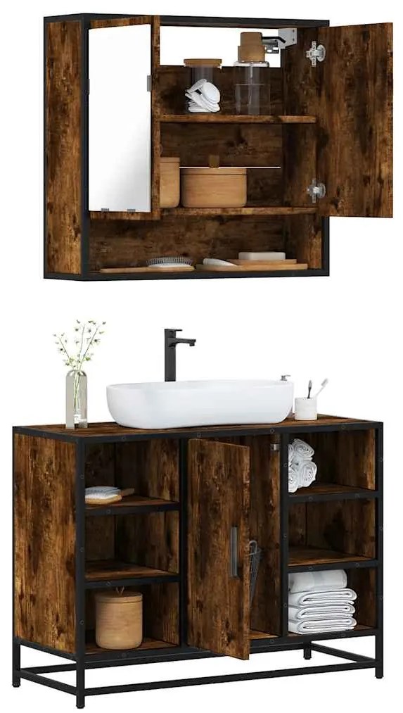 Set Mobili Da Bagno 2 Pz Rovere Fumo İn Legno Multistrato /