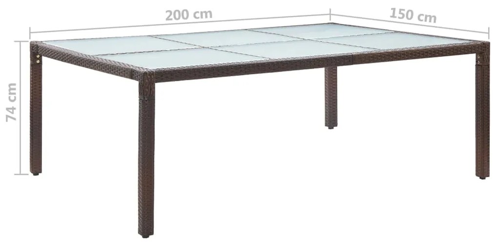 Tavolo da pranzo da giardino marrone 200x150x74cm in polyrattan