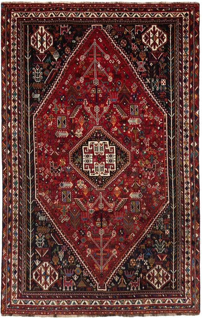 Shiraz Tappeto 180 x 270 Rosso (Iran) Annodato A Mano
