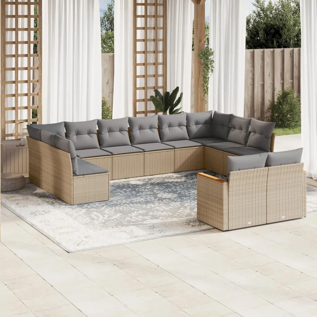 Set divano da giardino 12 pz con cuscini beige misto polyrattan