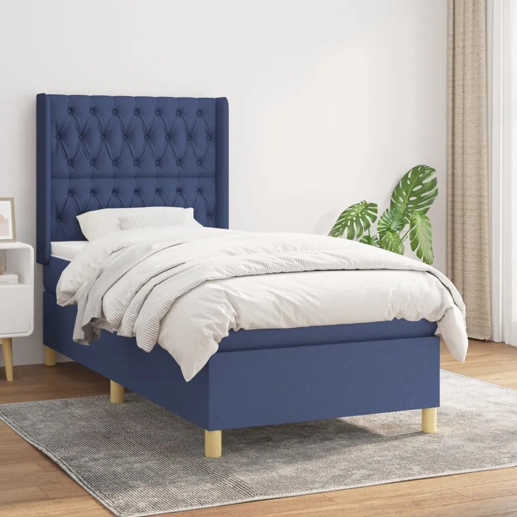 Giroletto A Molle Con Materasso Blu 90x190 Cm İn Tessuto /