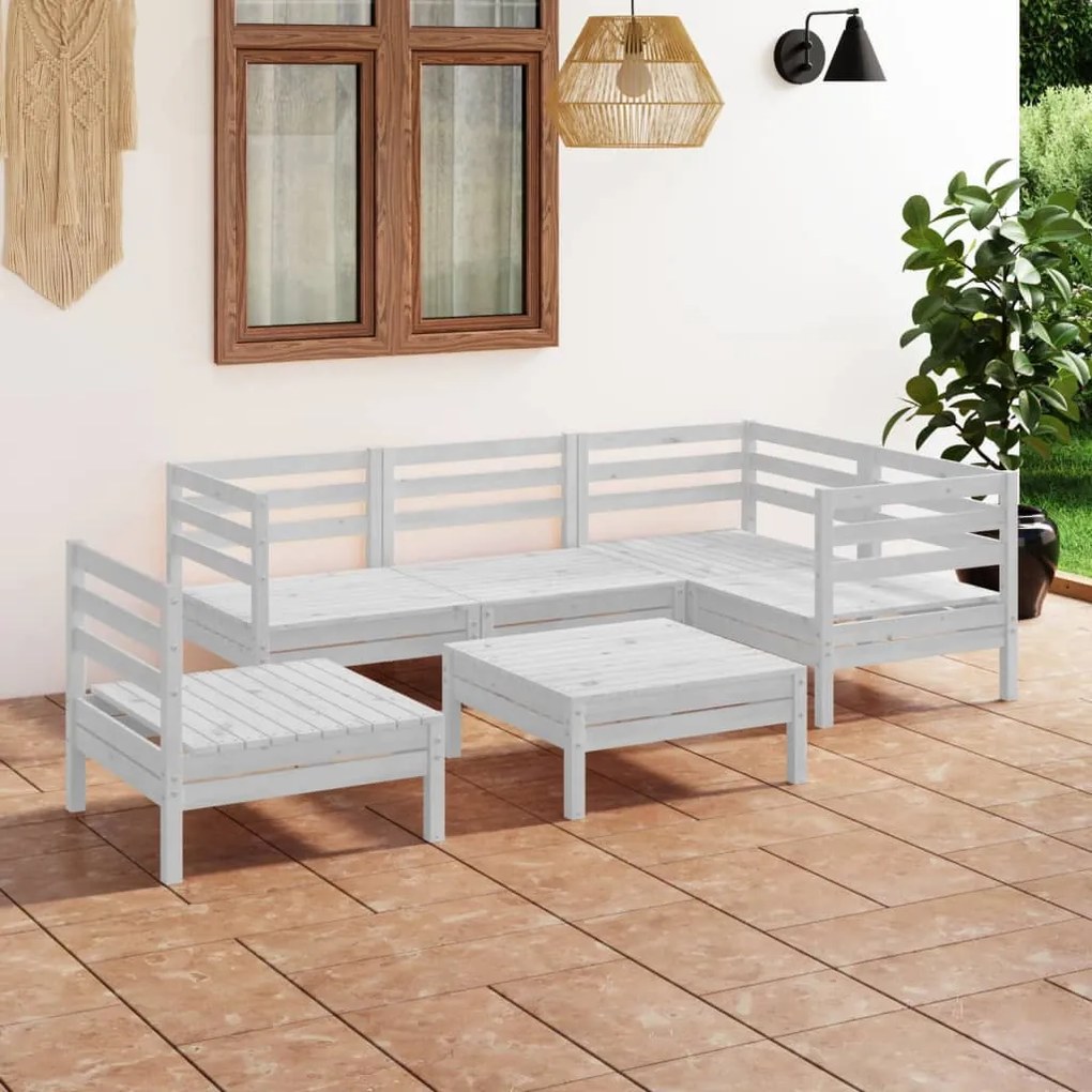 Set Salotto da Giardino 6 pz in Legno Massello di Pino Bianco