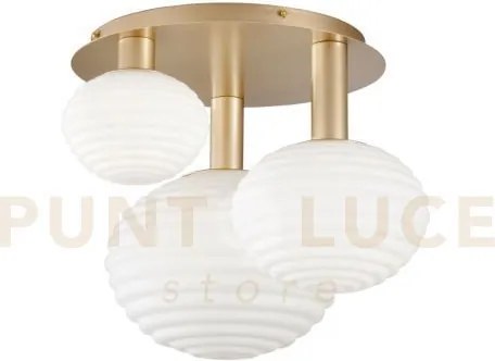 Plafoniera ripple oro 3 luci attacco e27 53,5x39x48cm in vetro soff...