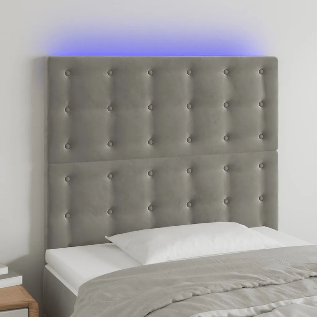 Testiera A Led Grigio Chiaro 90x5x118/128 Cm İn Velluto /