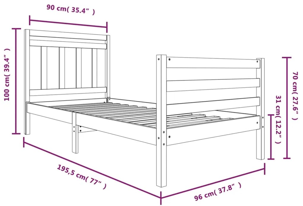 Giroletto 90x190 cm Single in Legno Massello