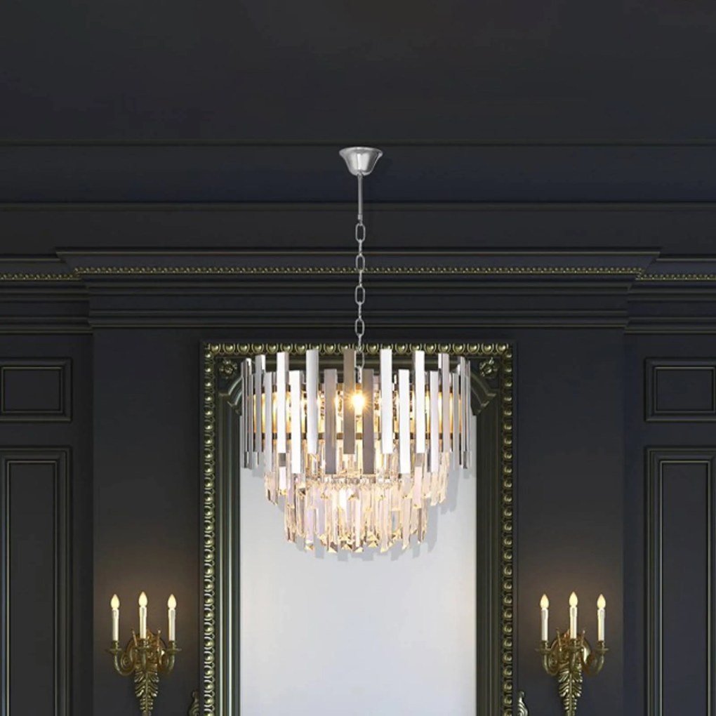 Eko-Light Lampada a sospensione Aspen metallo cromato cristalli di vetro altezza 30 cm