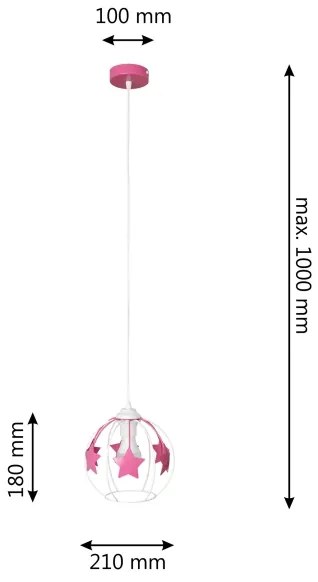 Lampadario a sospensione per bambini STARS 1xE27/15W/230V rosa/bianco