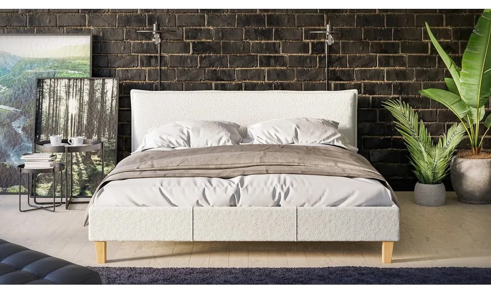 Letto matrimoniale imbottito crema con griglia 160x200 cm Tina - Ropez