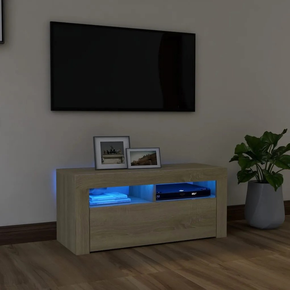 Mobile Porta Tv Con Luci Led Rovere Sonoma 90x35x40 Cm /