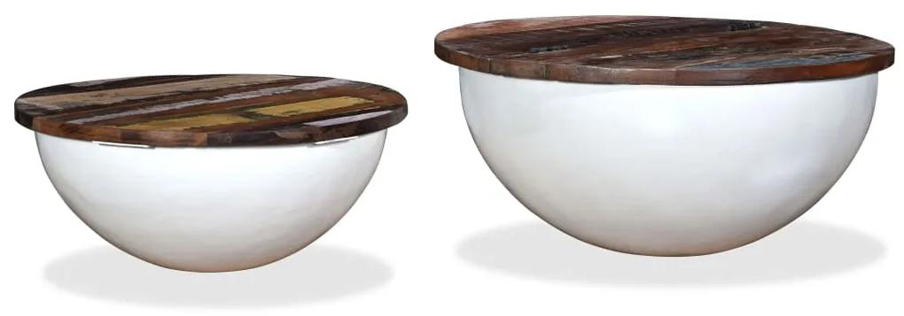 Tavolini da caffè 2 pz massello riciclato bianco forma di coppa