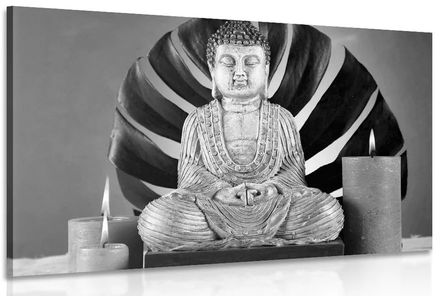 Stampa su tela – Buddha con natura morta rilassante in bianco e nero