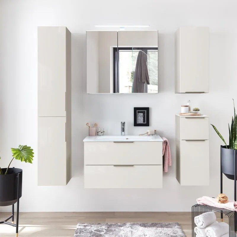 Mobile da bagno sospeso sotto lavabo L 79 x H 48 x P 45 cm bianco lucido, 2 cassetti PELIPAL Madeo