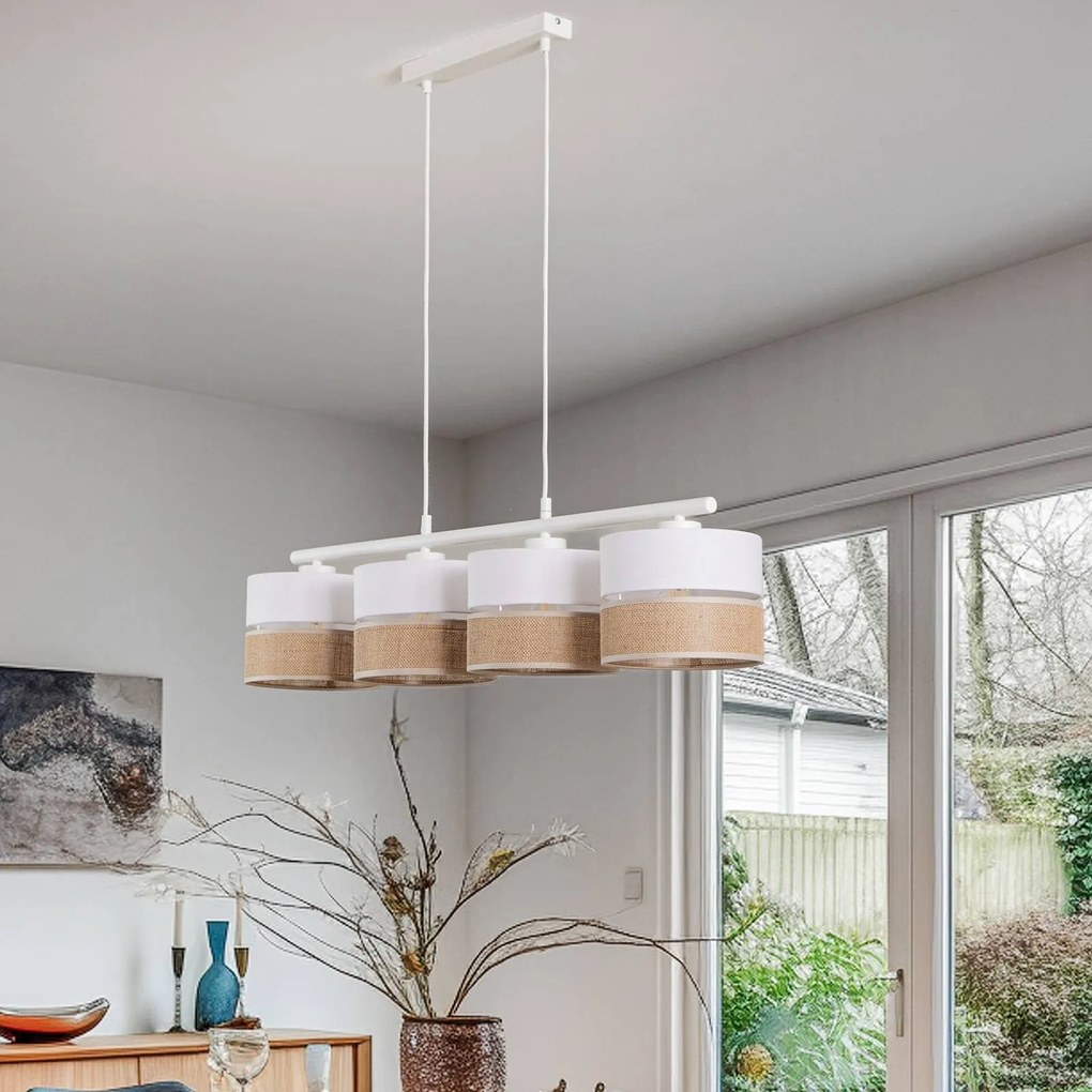 Lampada a sospensione Linobianco TK Lighting, dimmerabile, Bianco / Opale, Soggiorno / Sala da pranzo, Tessuto / Stoffa / Seta, Moderno, Lampada a sospensione