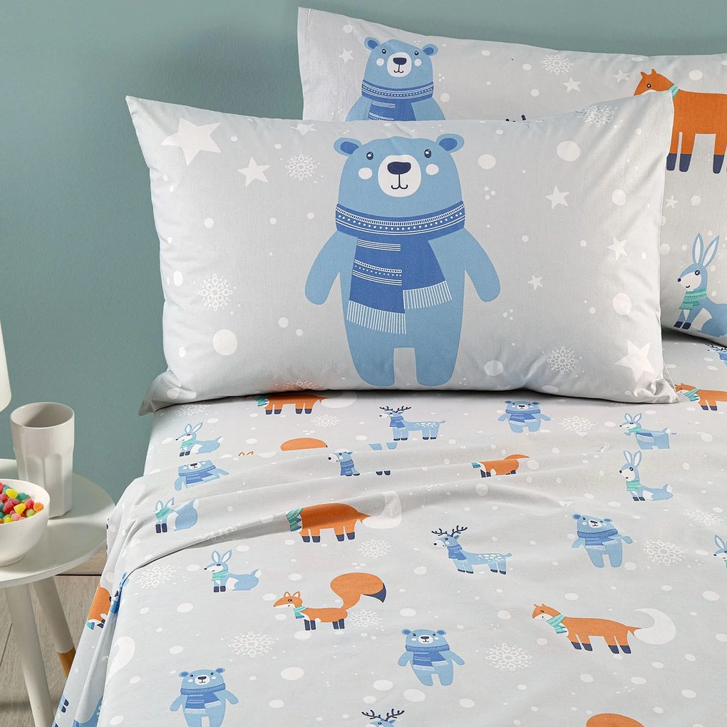 Lenzuola Teddy Singolo Ghiaccio in Cotone Caleffi Kids