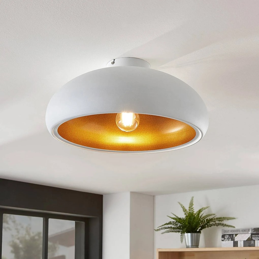 Plafoniera soffitto Gerwina Lindby, dimmerabile, Bianco / Opale, Soggiorno / Sala da pranzo, Metallo, Moderno, Plafoniera