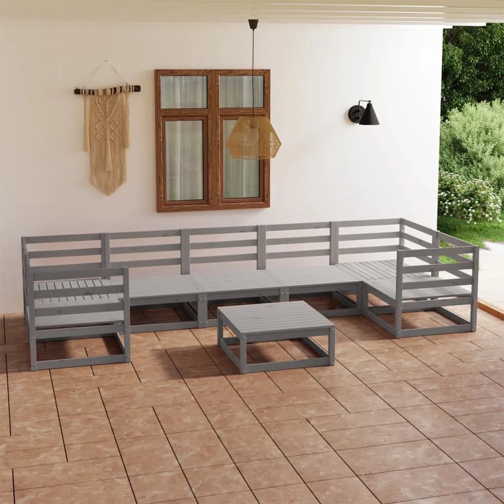 Set salotto da giardino 8 pz in legno massello di pino