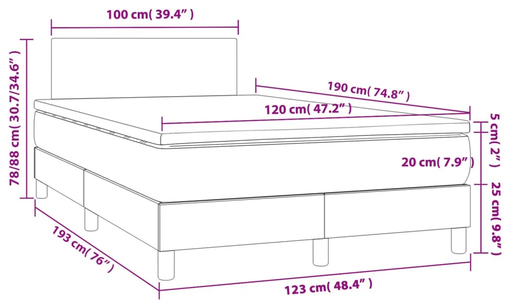 Letto a Molle con Materasso e LED Crema 120x190 cm in Tessuto