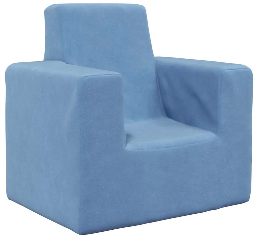 Divano Per Bambini Blu İn Morbido Peluche /