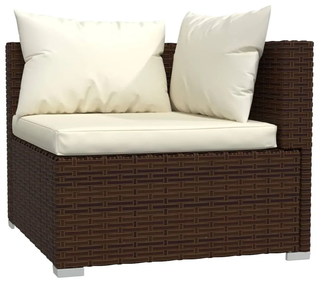 Set divani da giardino 5 pz con cuscini in polyrattan marrone