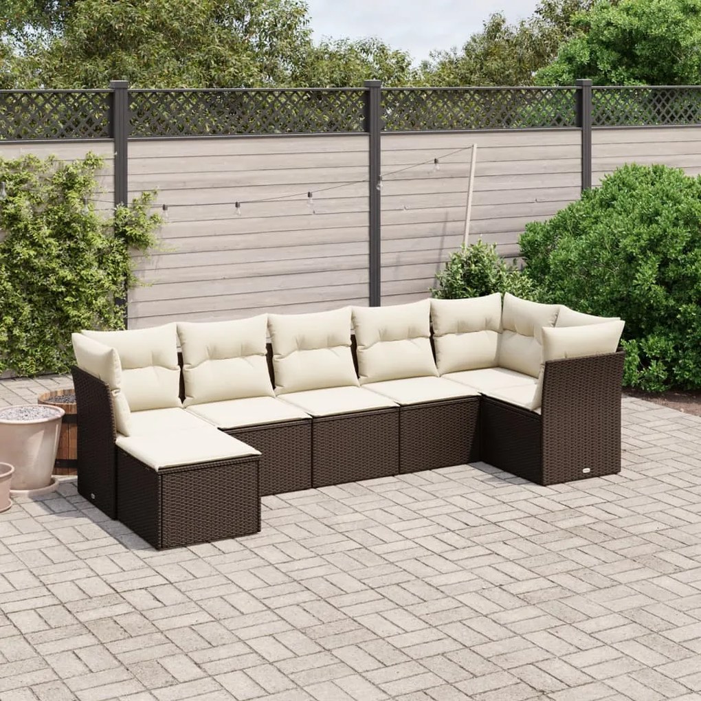 Set divani da giardino 7 pz con cuscini marrone in polyrattan