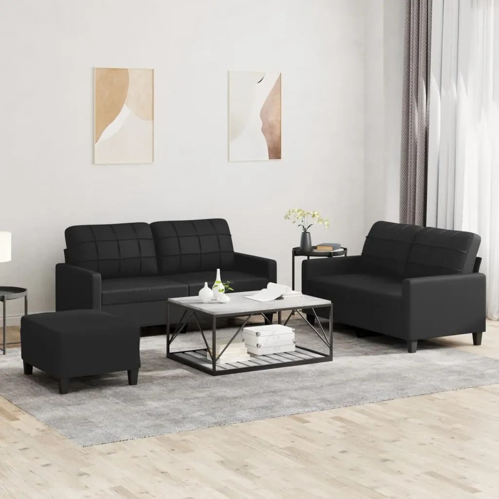 Set Di Divani 3 Pz Con Cuscini Nero İn Similpelle /