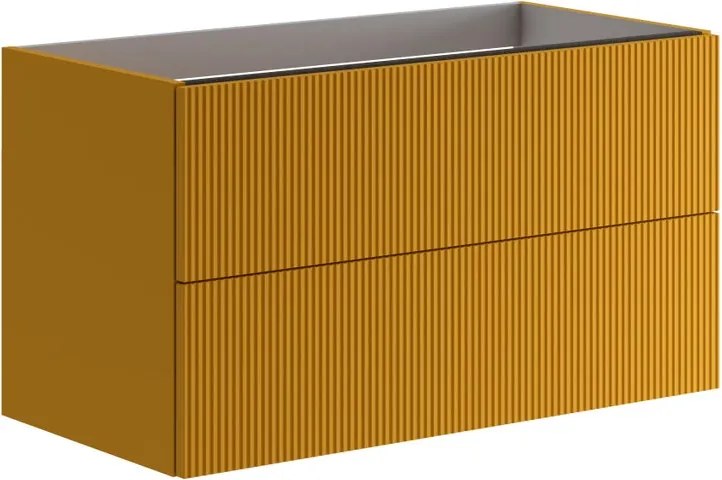 Mobile da bagno sospeso sotto lavabo Opera 2 cassetti L 89.5 x H 50 x P 45.5 cm senape laccato opaco cannettato