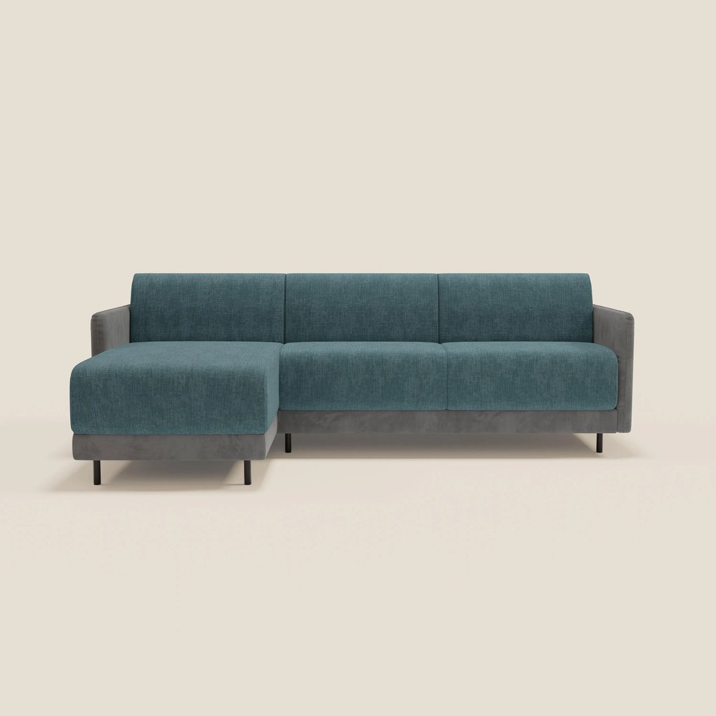 Narciso divano letto angolare con materasso alto 18 cm e penisola contenitore in tessuto bicolore impermeabile T11 e T06