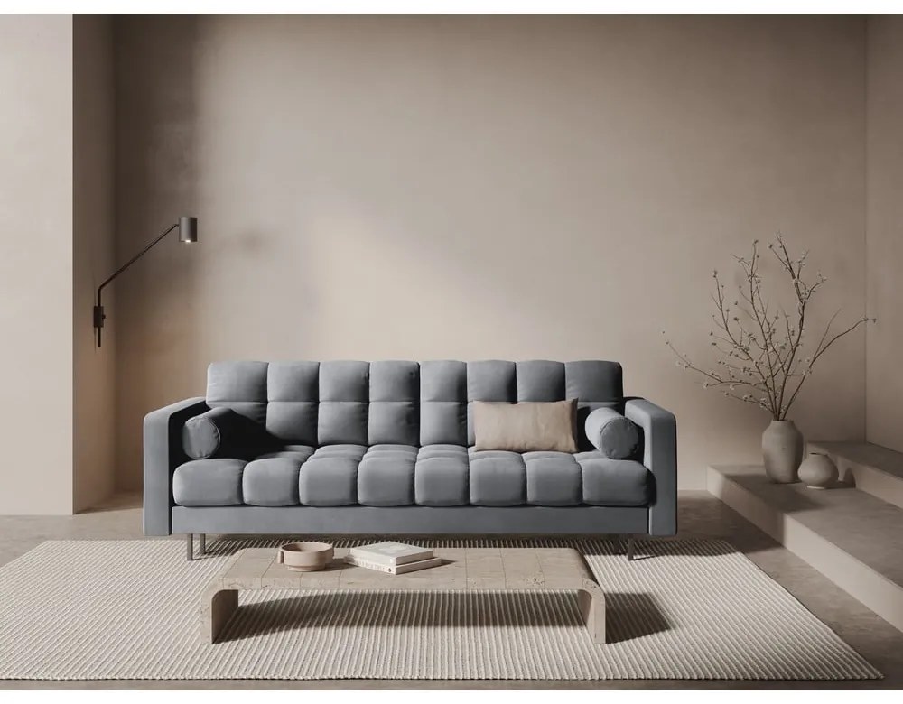 Divano grigio chiaro allungabile/con contenitore con rivestimento in velluto 222 cm Bali – Cosmopolitan Design