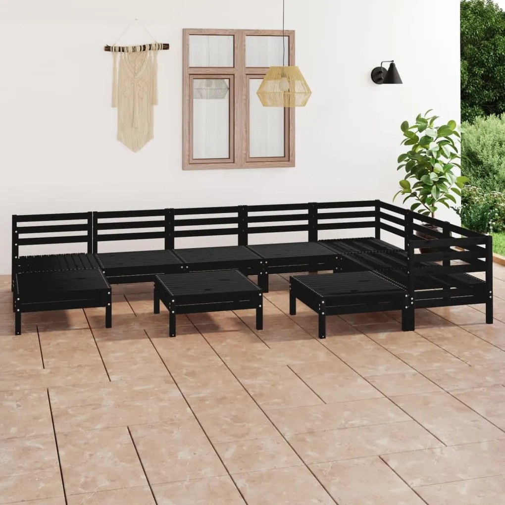 Set salotto da giardino 10 pz in legno massello di pino nero