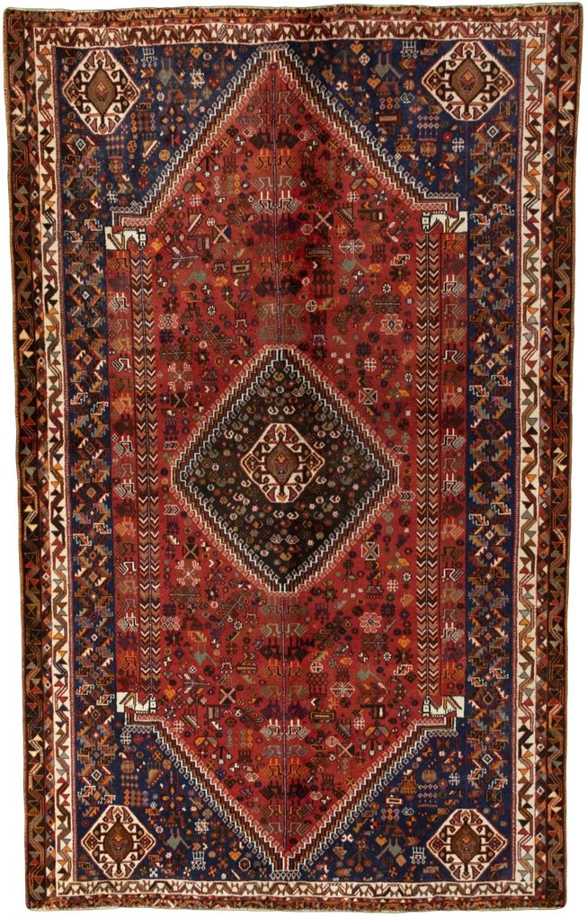 Shiraz Tappeto 280x170 Rosso (Iran) Annodato A Mano