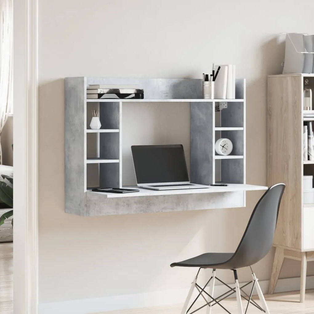 Scrivania a parete grigio cemento 105x48x75cm legno multistrato