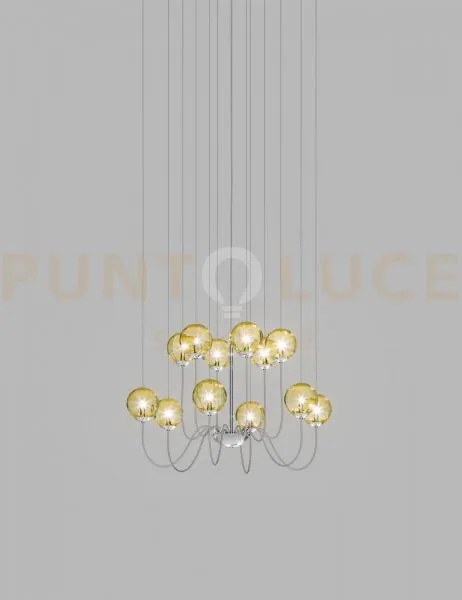Puppet sospensione 12p ambra trasparente cromo lucido 12 luci attac...