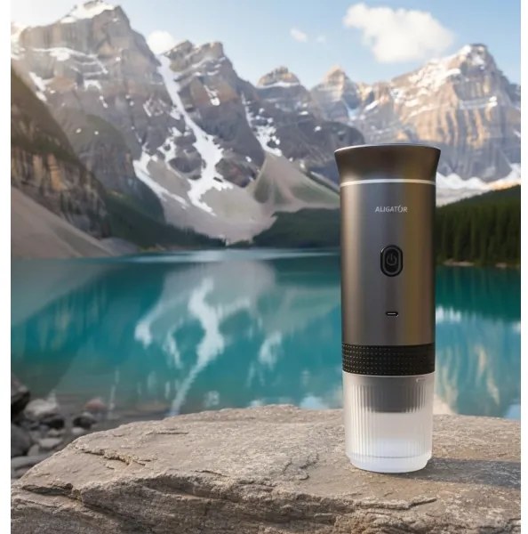 Aligator ACM002 - Macchinetta da caffè portatile ricaricabile PortaCaffé 3 in 1 72W/7500 mAh grigio
