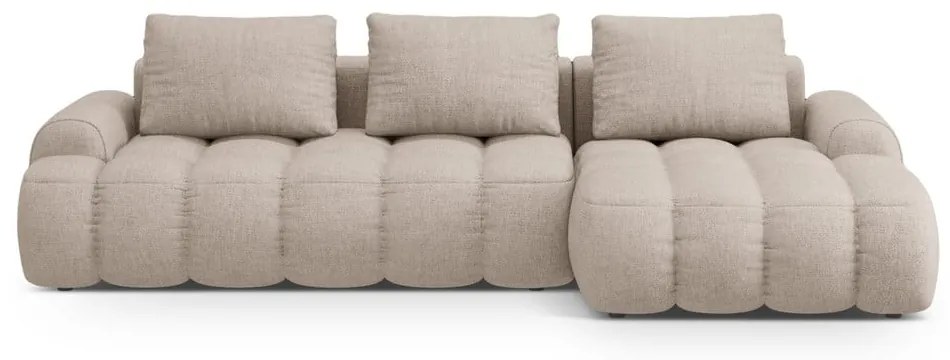 Divano angolare marrone chiaro allungabile/con contenitore (con penisola a destra/con chaise lounge) Linz – Cosmopolitan Design