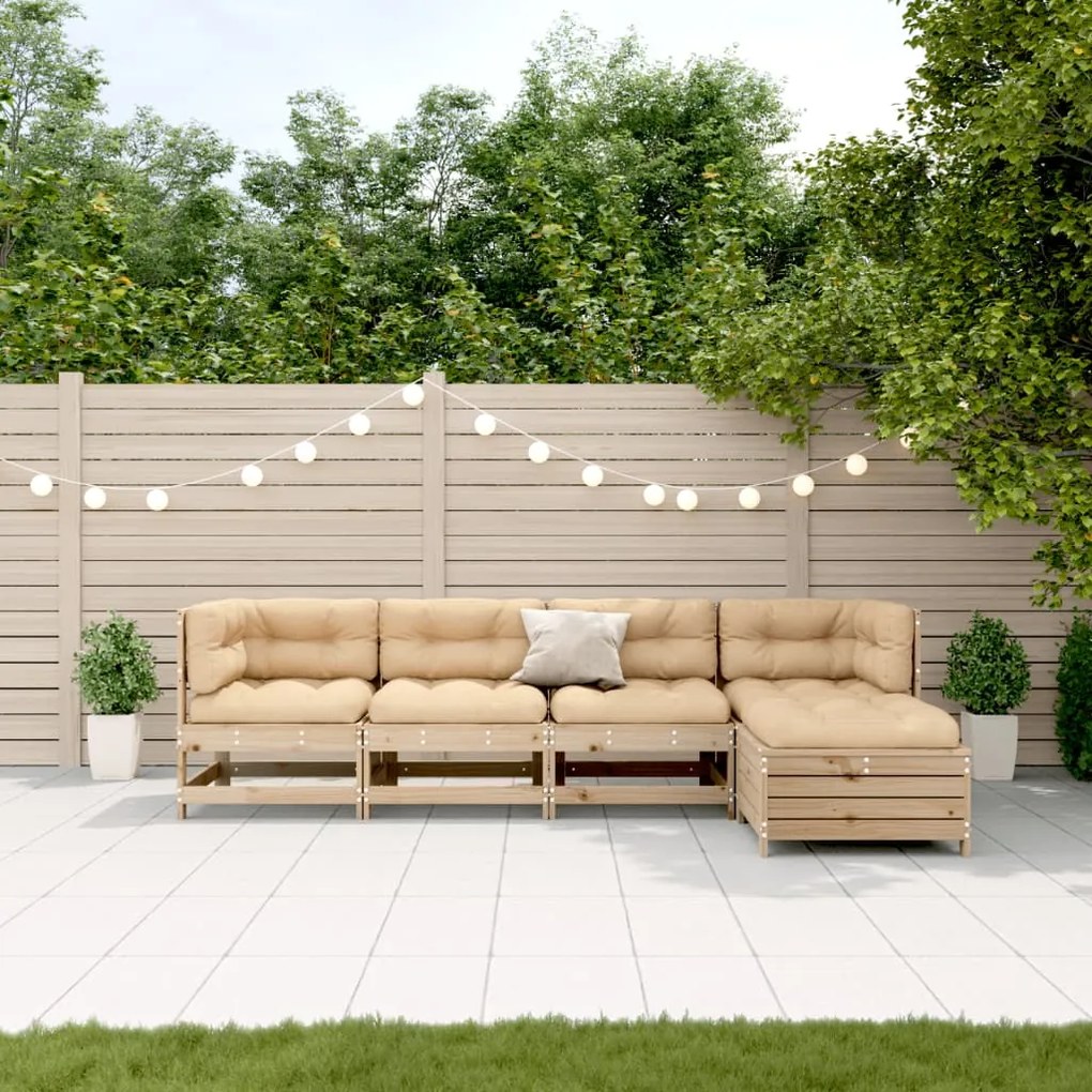 Set divani giardino 6 pz con cuscini in legno massello di pino