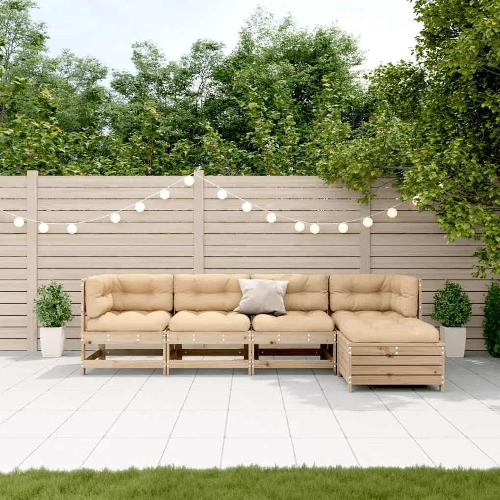 Set divani giardino 6 pz con cuscini in legno massello di pino