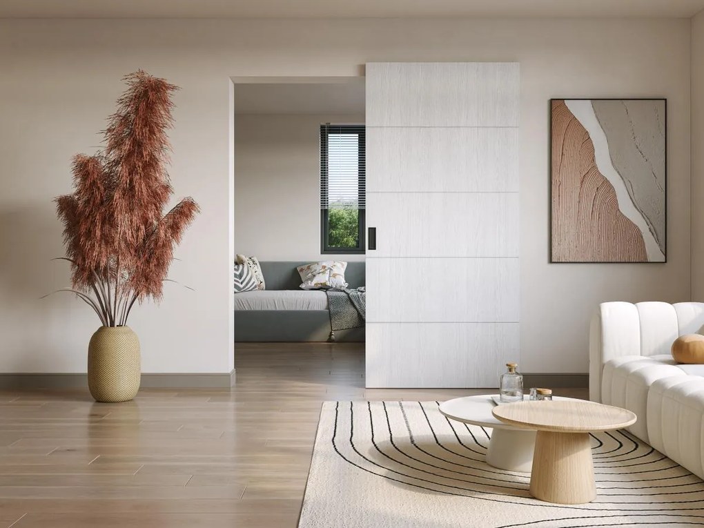 Porta scorrevole 93 x 210 cm in Legno e MDF con guida a scomparsa Bianco - SOMIRI