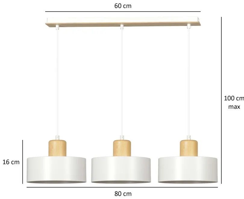 Lampadario a Sospensione in Acciaio e Legno TORIN 3 Nero 3xE27 Colore del corpo Bianco
