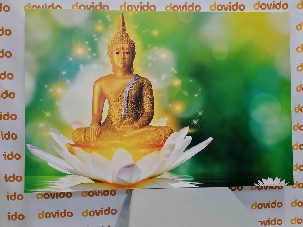 Quadro su tela – Buddha dorato su fiore di loto
