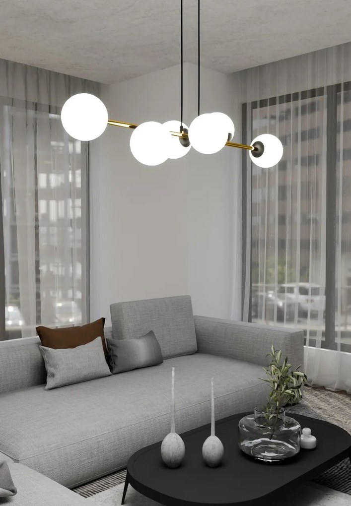 Lampadario a sospensione GRAVITY 6 Nero/Bianco e Oro 6xE14
