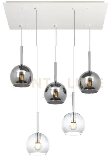 Sosp. bianco rettangolare 5 luci vetri tutti piccolo (2x tr+ 3x cr)...