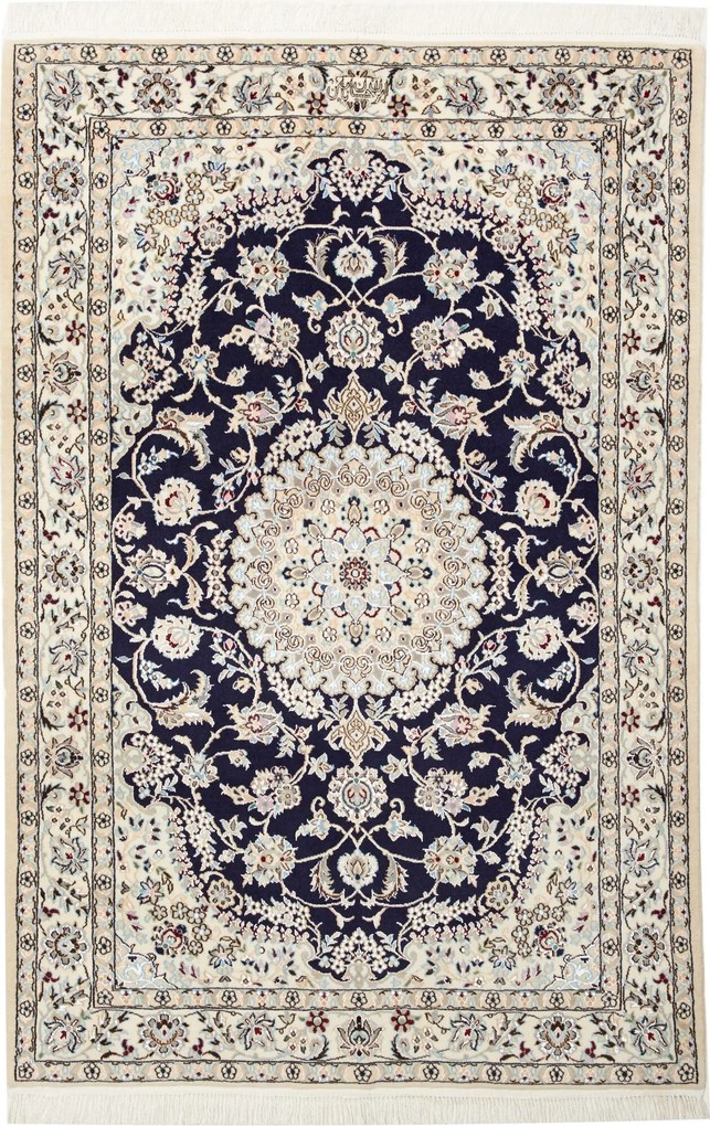 Nain Tappeto 100x150 Blu (Iran) Annodato A Mano