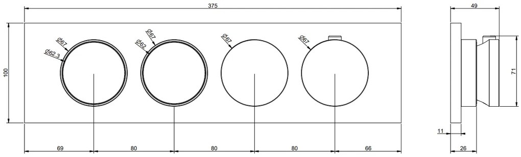 Parti esterne per miscelatore termostatico a 2 funzioni indipendenti parti incasso non inclusa brass brushed 66222 gessi