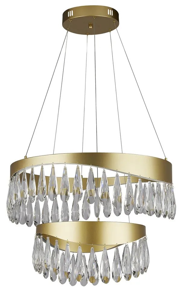 Lampadario Classico Gioiello Acciaio Oro Vetro Led 53W 4000K