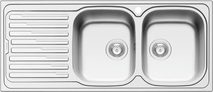 Lavello integrato 2 vasche in inox argento DELINIA Amaltia Dekor L 50 x L 116 cm, sgocciolatoio a sinistra