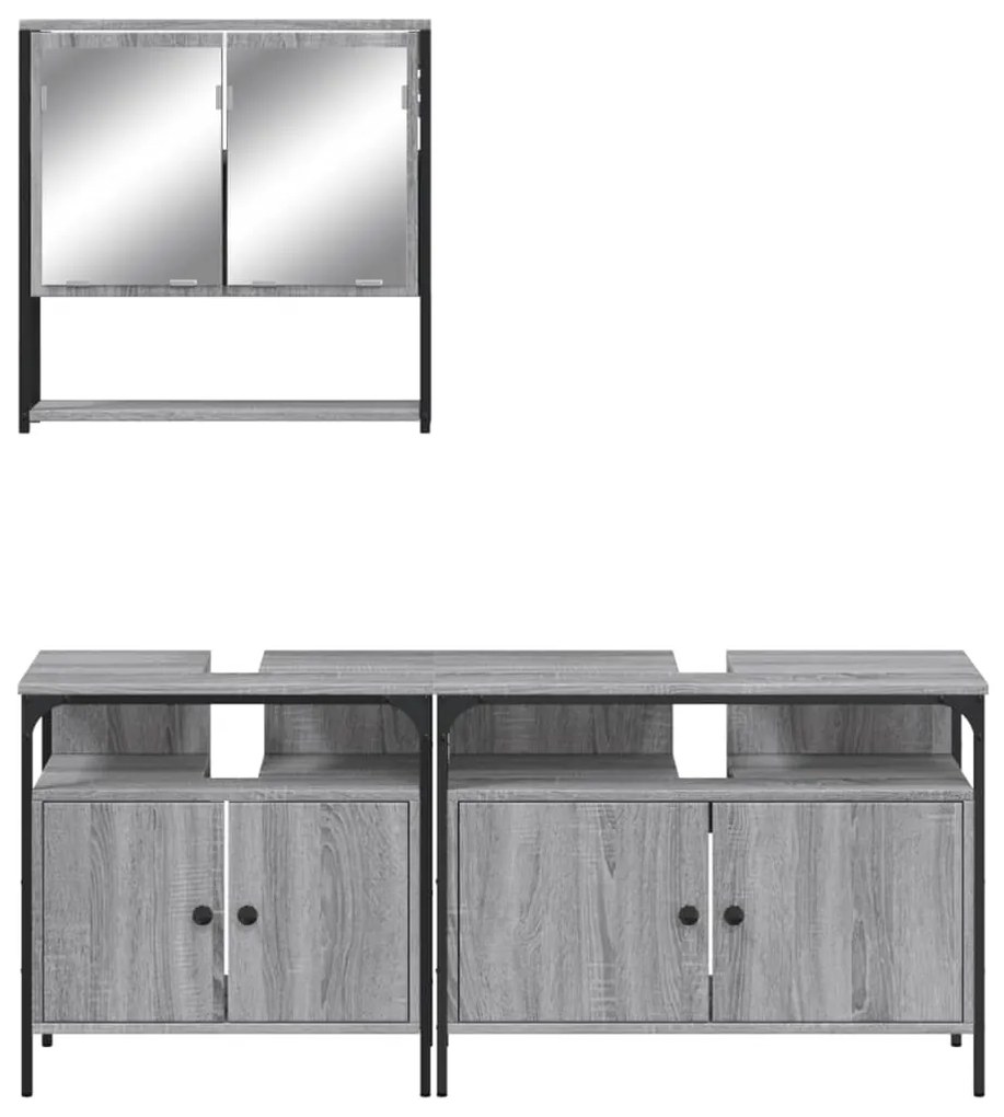 Set mobili da bagno 3 pz grigio sonoma in legno multistrato