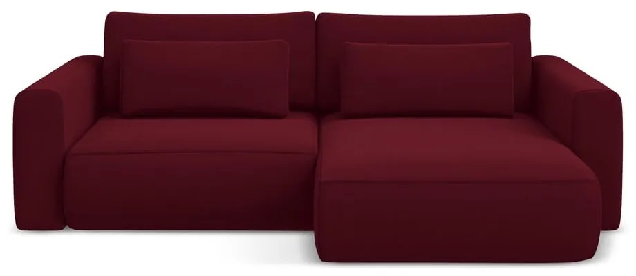 Divano angolare burgundy allungabile/con contenitore (con penisola a destra/con chaise lounge) con rivestimento in velluto Kapua – Makamii