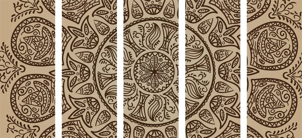 Quadri 5 pezzi – Mandala con motivo naturale astratto
