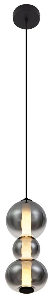 Lampada a sospensione Art Déco nera con vetro fumé e trasparente 3 luci con LED - Lizzy